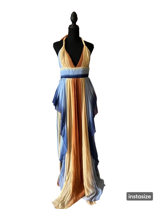 Calypso St. Barth Dresses & Skirts - Calypso St. Barth Halter Ombre Maxi Dress in Blue, Gold & Cream
